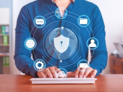 Concept of cybersecurity, protection of the user's private data, files and documents. Security screen on the Internet.